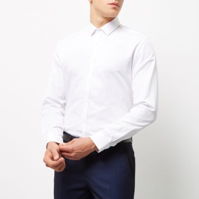 White smart textured slim fit shirt